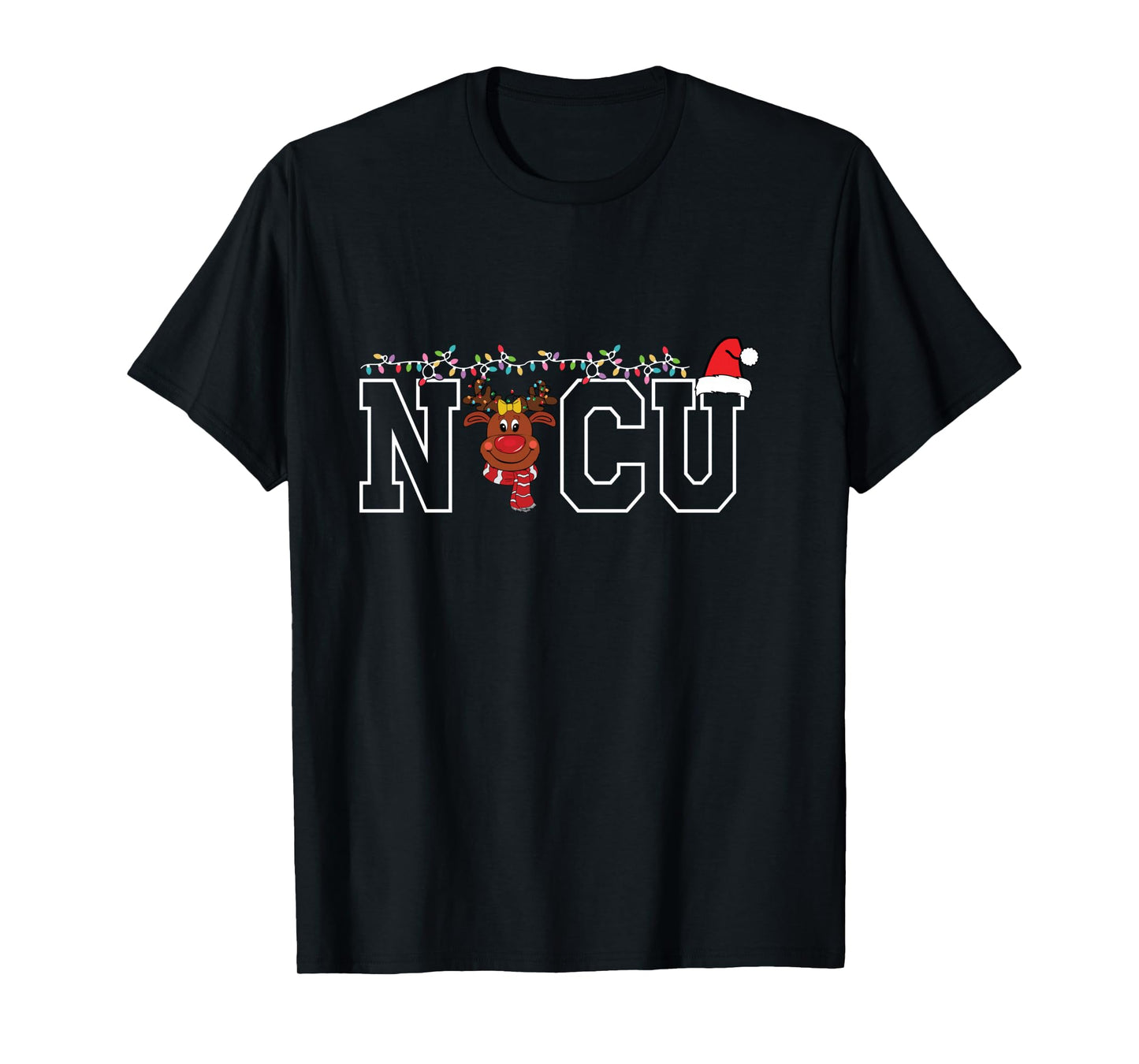 Cute Santa Hat Reindeer Christmas Light Xmas NICU Nurse Cool Long Sleeve T-Shirt