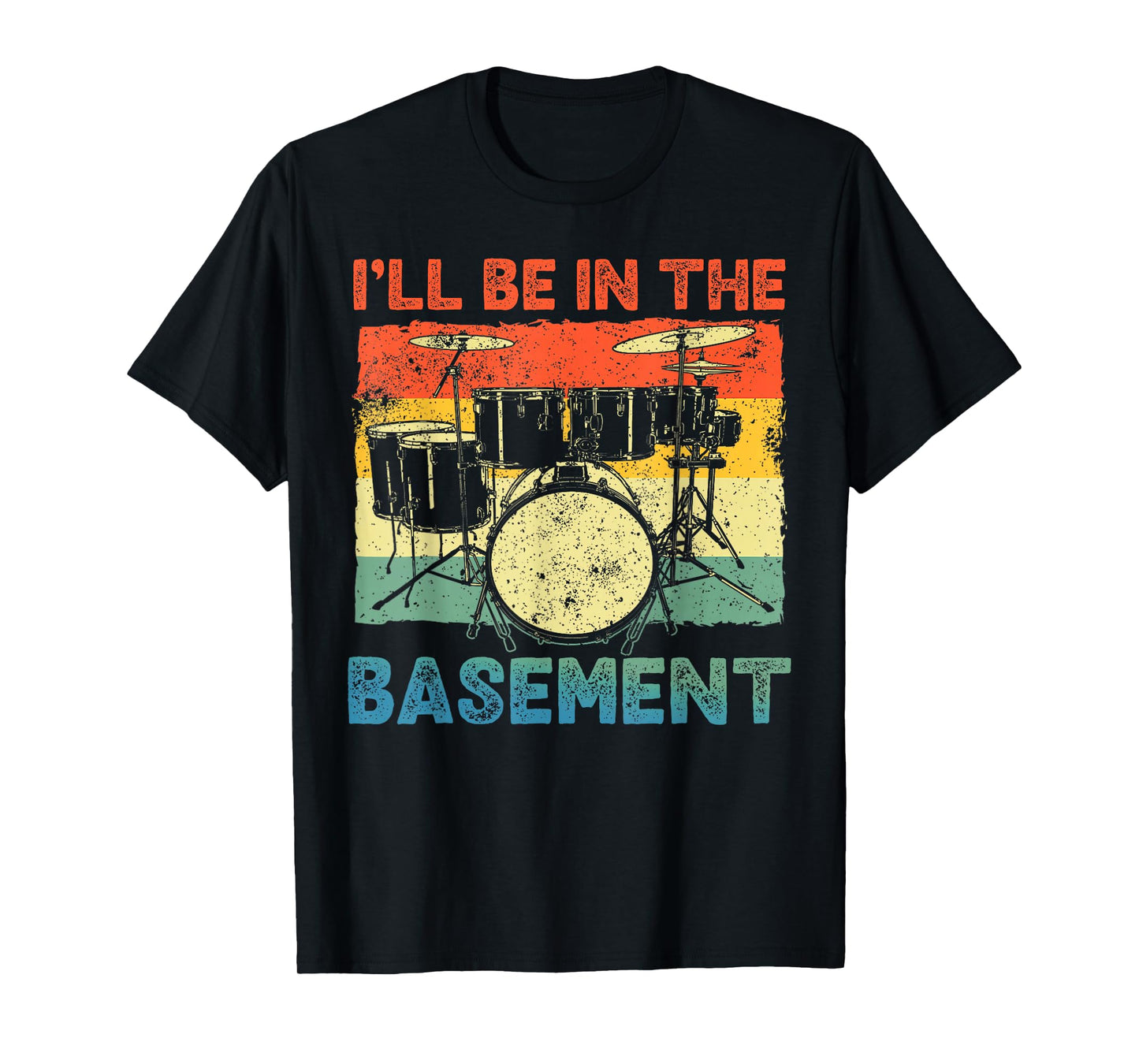 Funny Drumming Basement Drum Set Drummer Rock Dad Grandpa T-Shirt