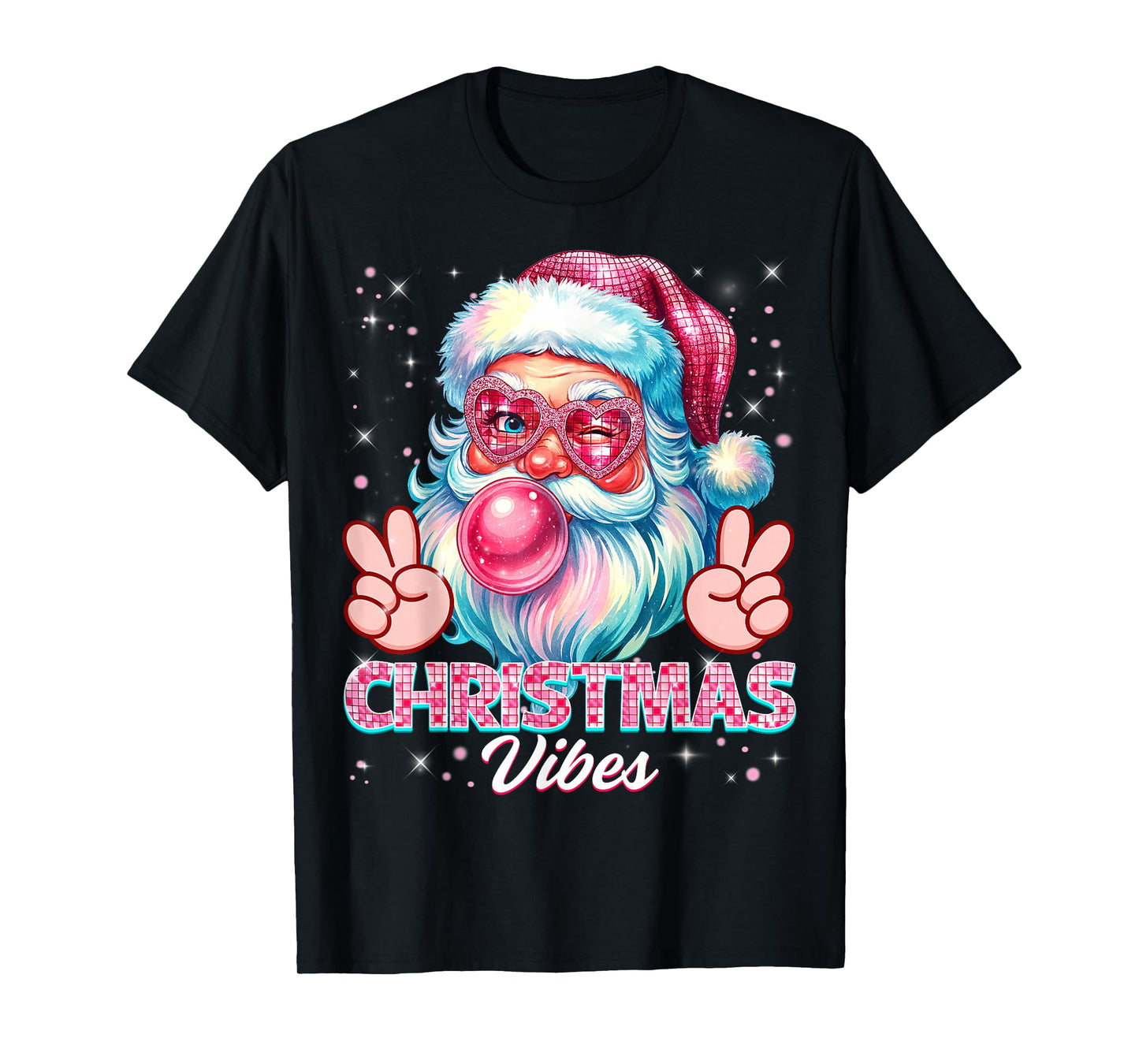 Christmas Vibes Cute Pink Santa Vintage Retro Pjs Women Girl T-Shirt
