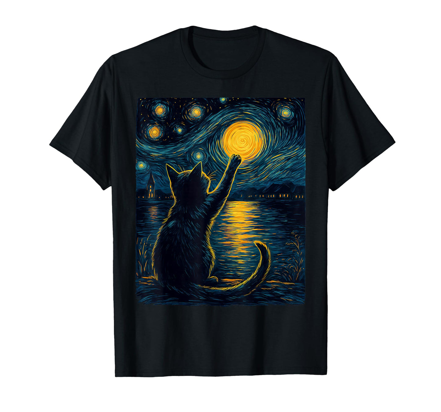 Black Cats Lover Starry Night Vincent Van Gogh T-Shirt