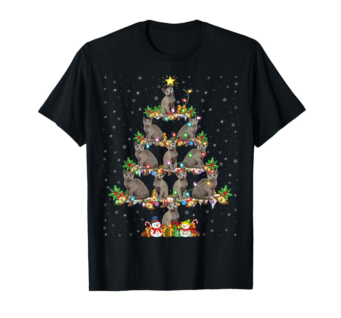 Russian Blue Cat Xmas Lights Russian Blue Cat Christmas Tree T-Shirt
