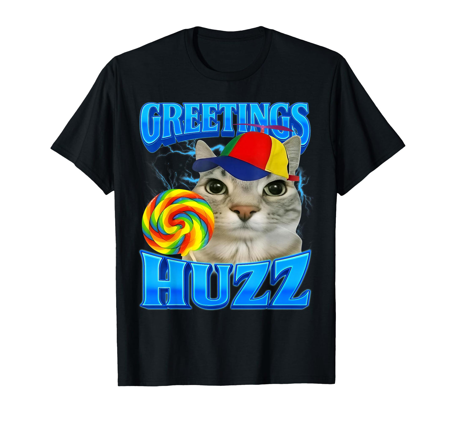 Lollipop Cat Meme Greetings Huzz Funny Silly Cats Brainrot T-Shirt