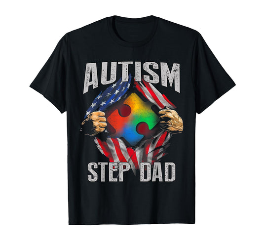 Autism Step Dad American Flag Autism Awareness T-Shirt T-Shirt