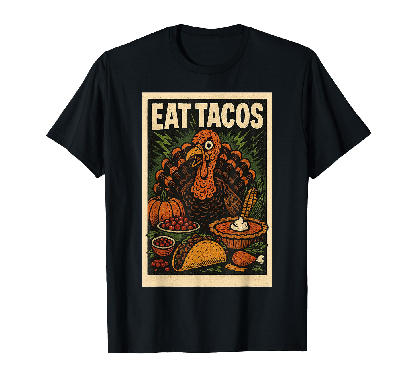 Funny Thanksgiving Shirt Eat Tacos Turkey Retro Horror Comic T-Shirt