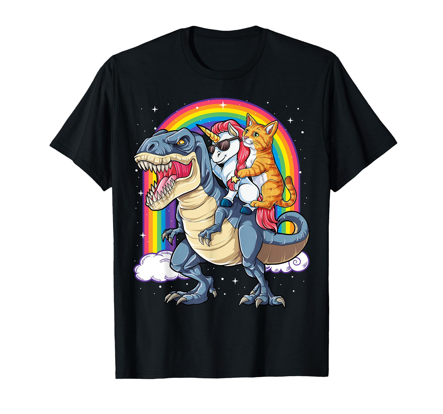 Cat Unicorn Riding Dinosaur T rex Kitten Lover Space Galaxy T-Shirt for Men Women Kids