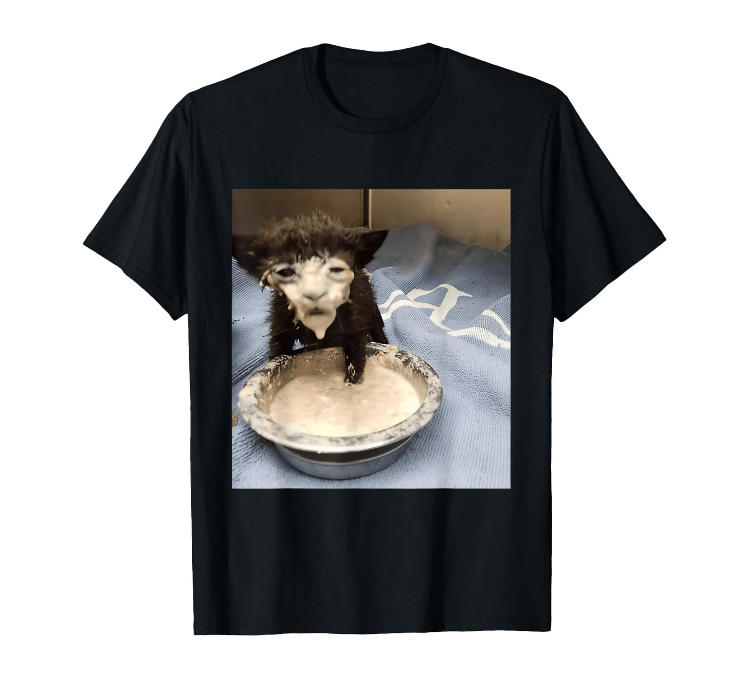 Funny Cat Drinking Milk Meme Whimsical Black Cat Brainrot T-Shirt