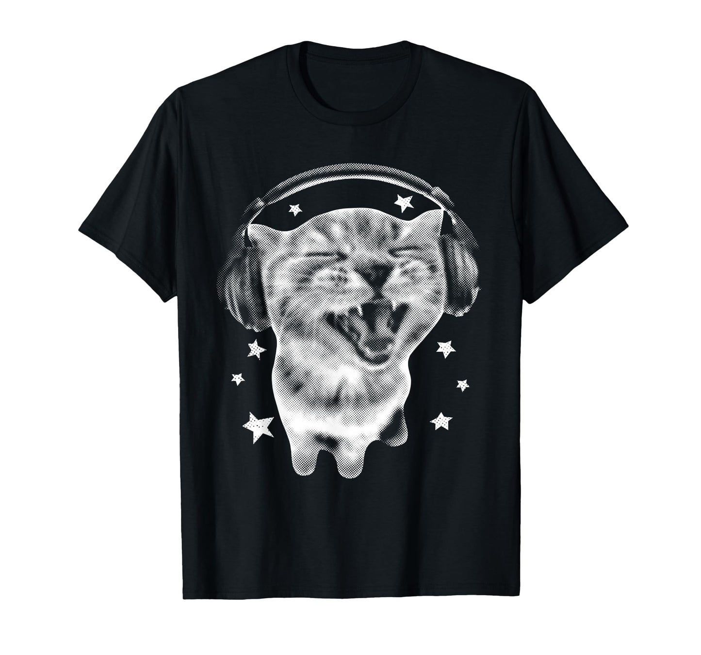 Cute Headphones Cat Funny Y2k Grunge Silly Graphic Meme T-Shirt