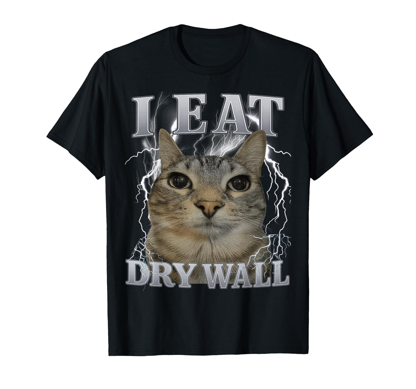 I Eat Dry Wall Silly Cat Meme Funny Men Women Kids Graphic T-Shirt