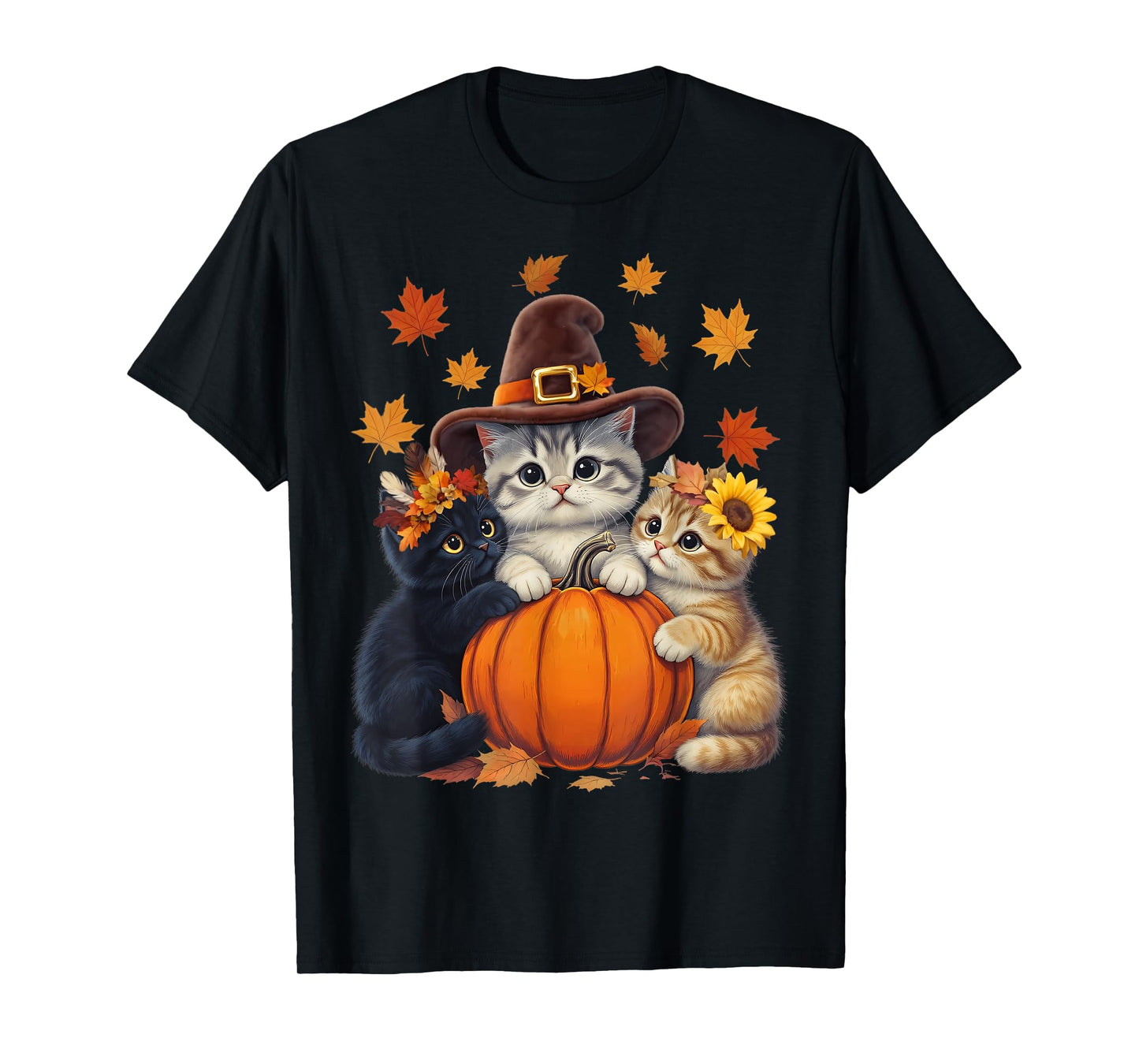 Thanksgiving Kittens and Pumpkin Cats Lover Men Women Fall T-Shirt
