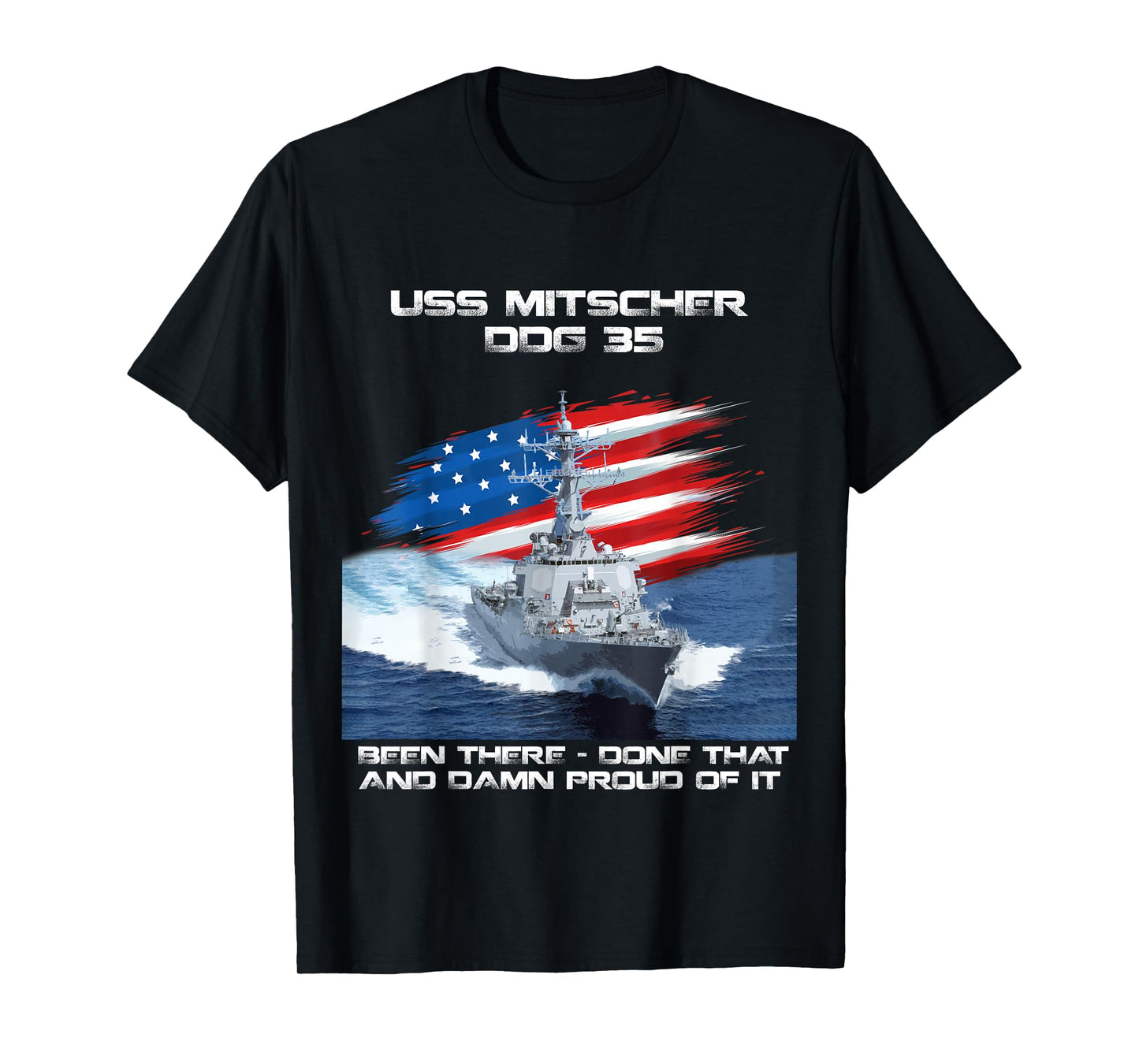 USS Mitscher DDG-35 Destroyer Ship USA Flag Veteran Xmas T-Shirt