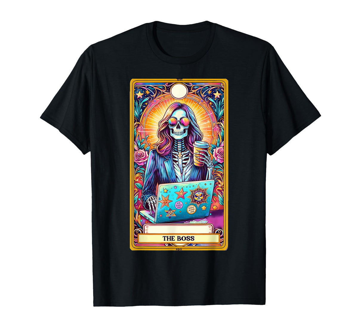 Women Boss Tarot Card Skeleton Work Hustle Leadership Coffee T-Shirt