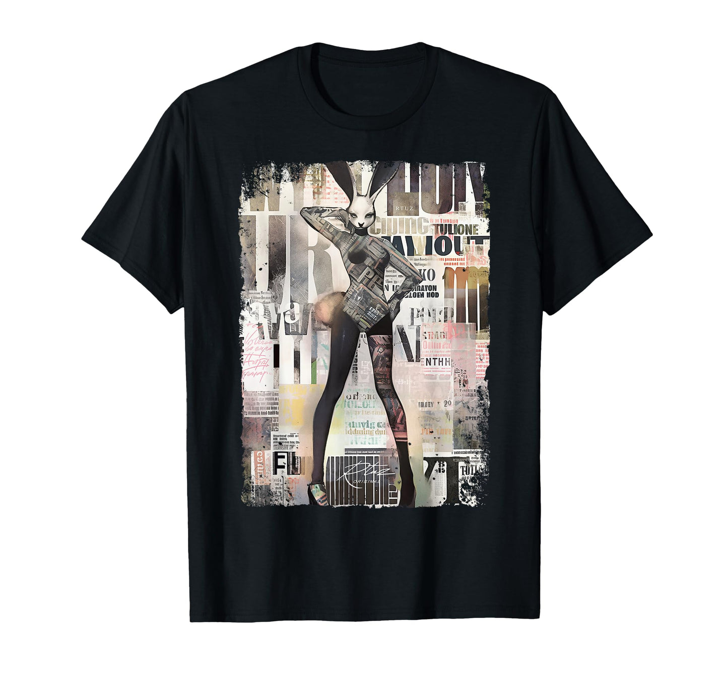 Magazine Cover Vintage Girl Bunny Collage Sexy Model Pin-Up T-Shirt