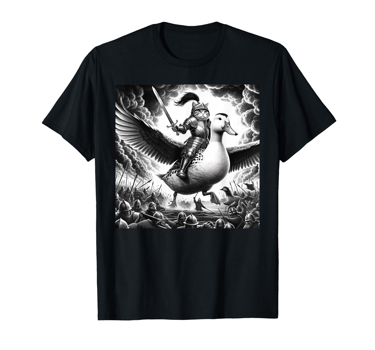 Funny Cat Riding Duck Into Battle Meme T-Shirt