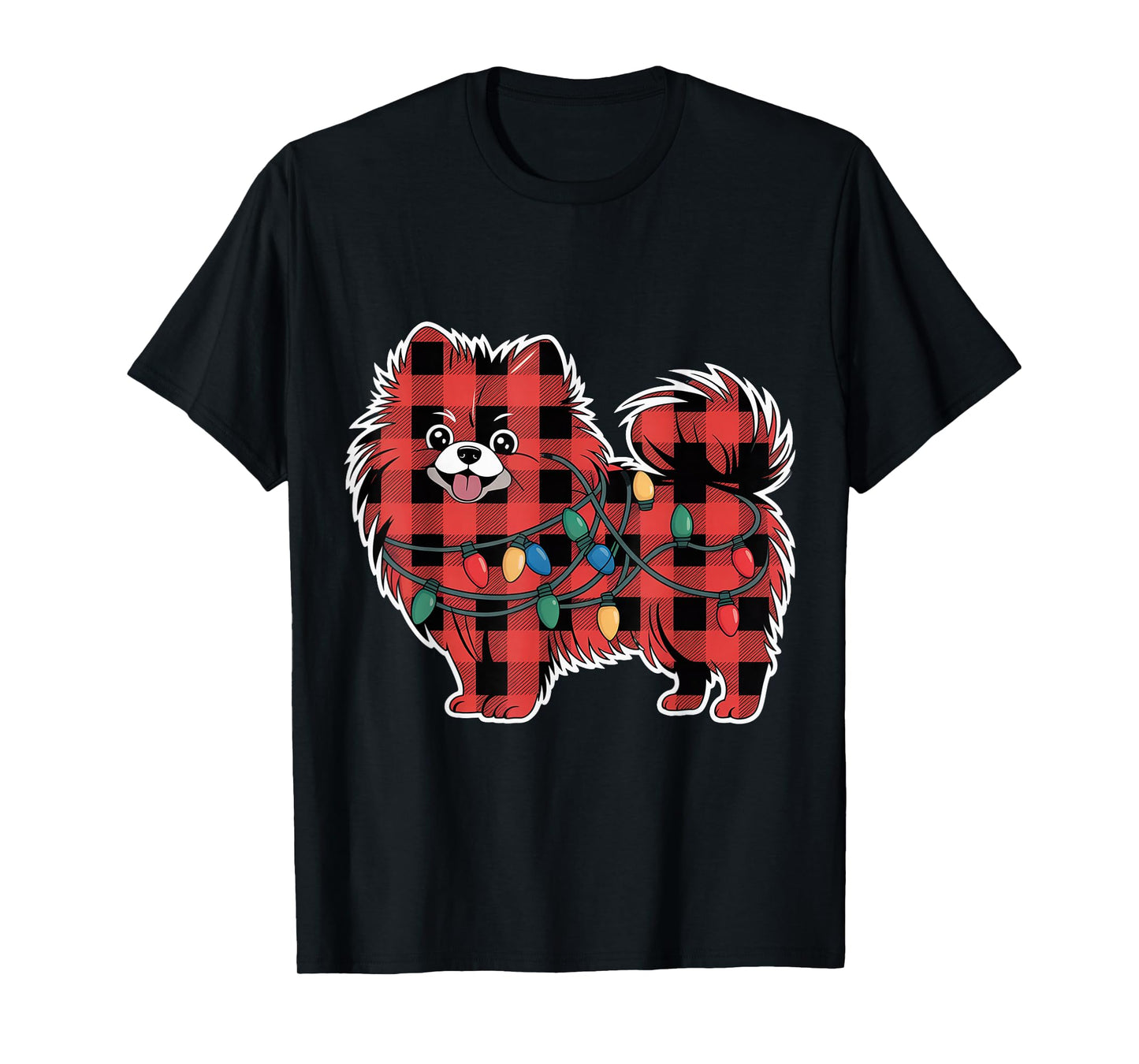 Plaid Pomeranian Christmas Lights Outfit Holiday Family T-Shirt