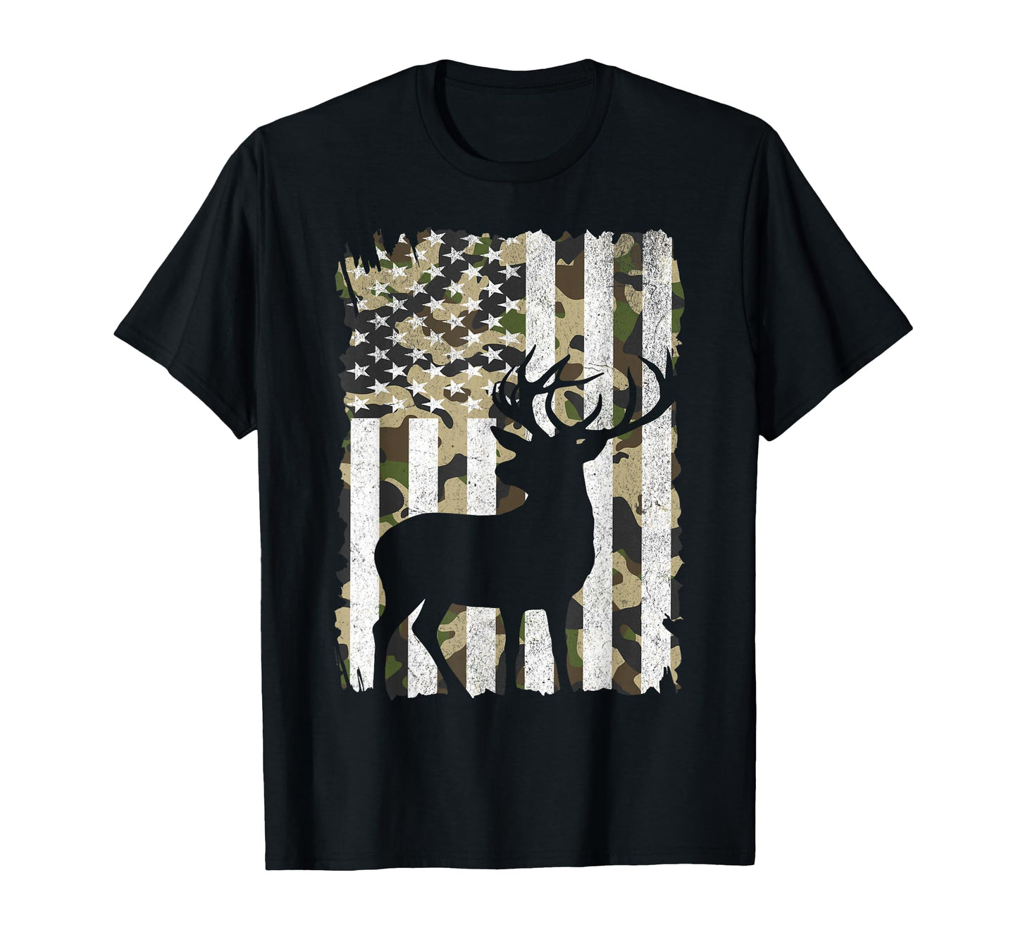 Hunting Camo American Flag Buck Deer Elk Camouflage Hunter T-Shirt