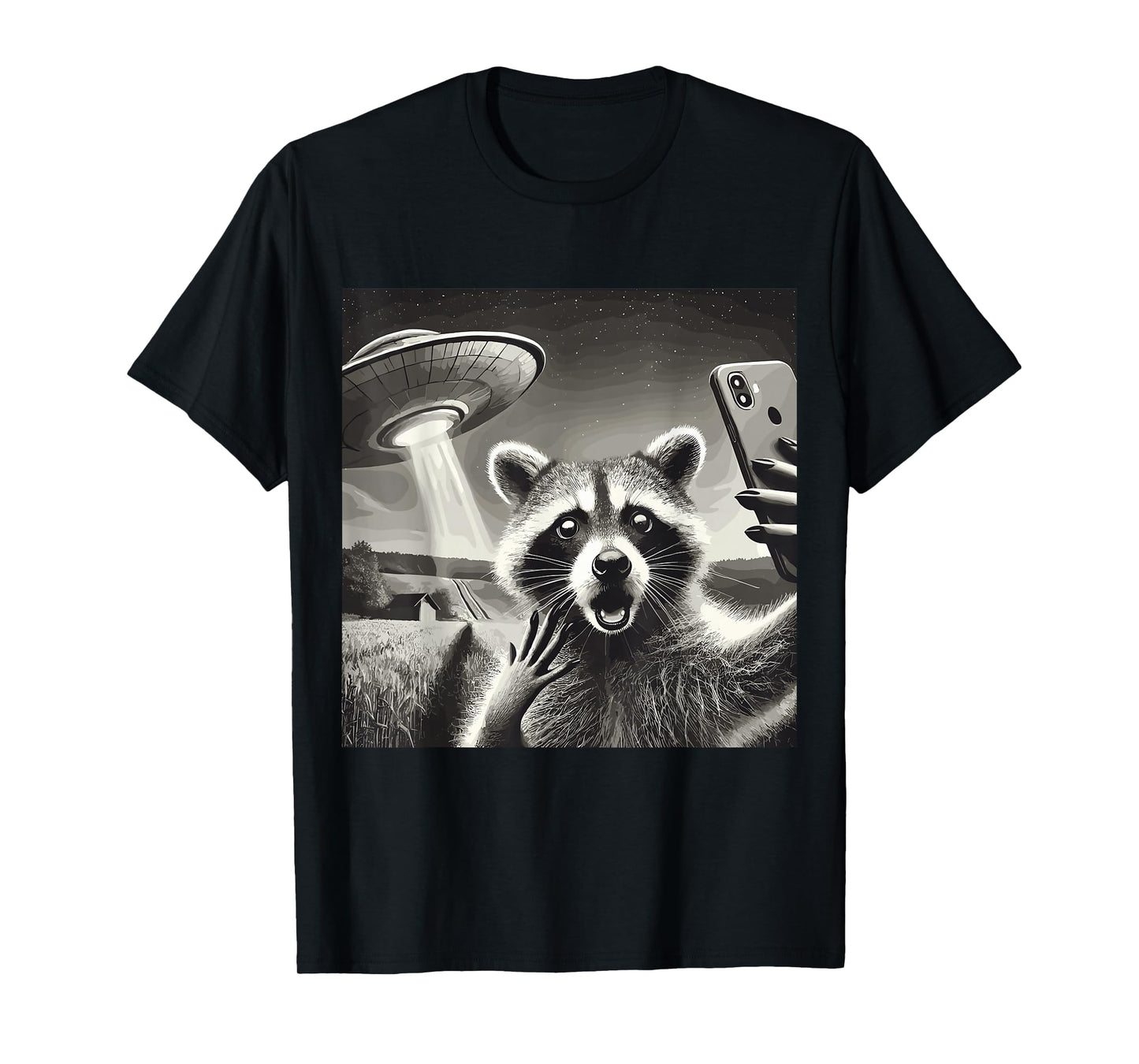 Racoon Selfie With Alien UFO Funny Raccoon T-Shirt