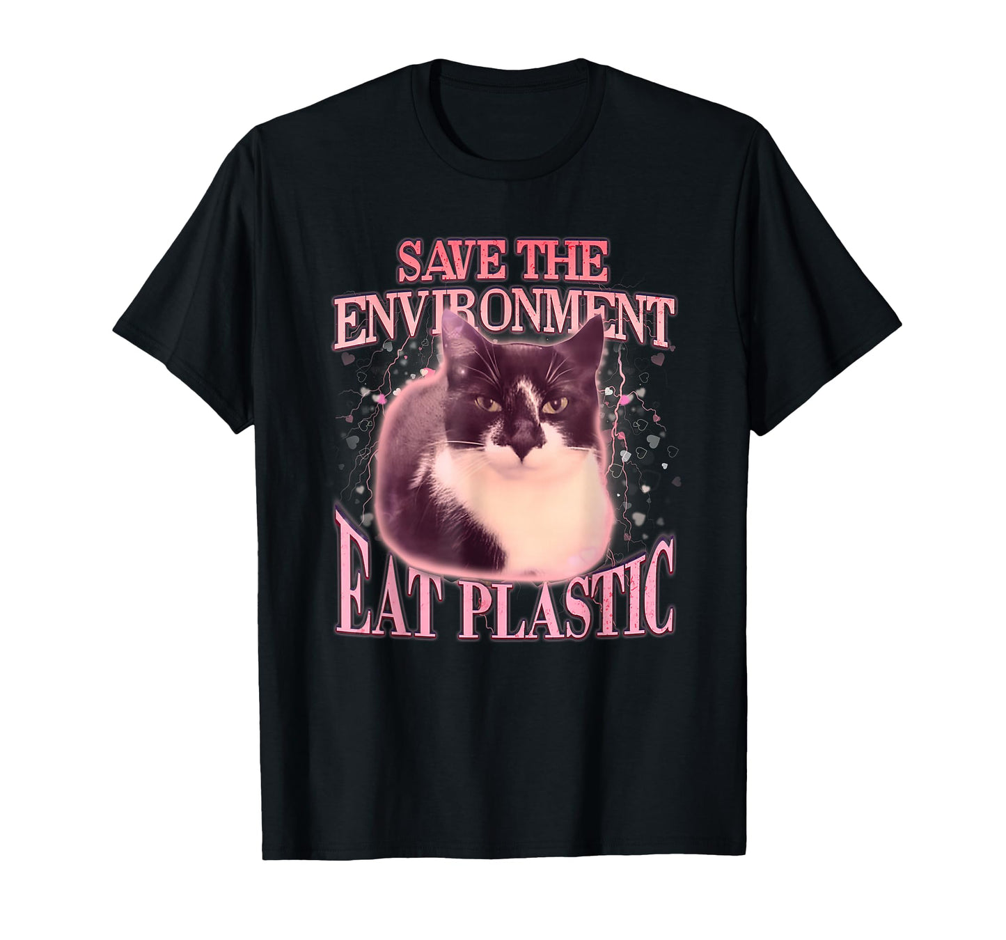Save The Environment Eat Plastic Silly Cat Meme Funny Cats T-Shirt