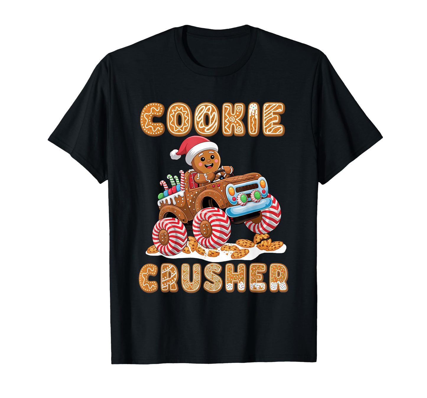 Christmas Gingerbread Pajamas Cookie Crusher Monster Truck T-Shirt