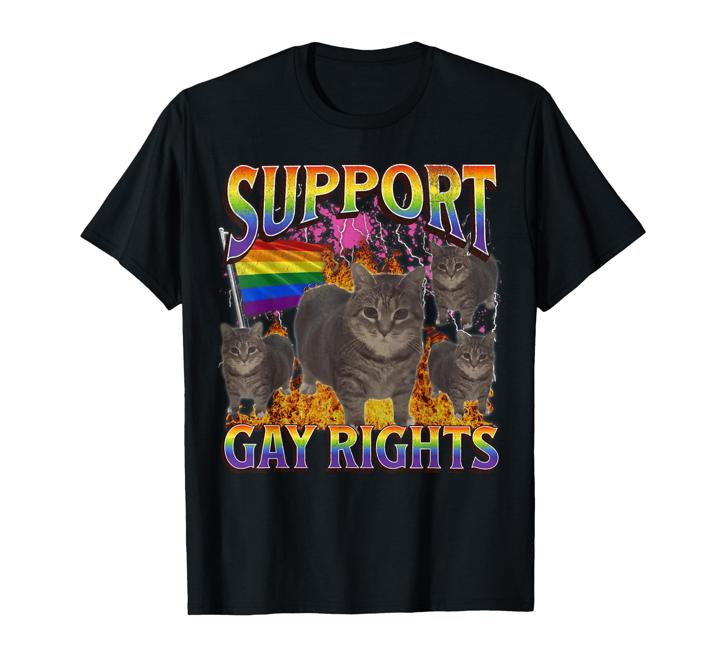 Support Gay Rights Funny Lgbtq Cat Meme Bootleg Graphic T-Shirt