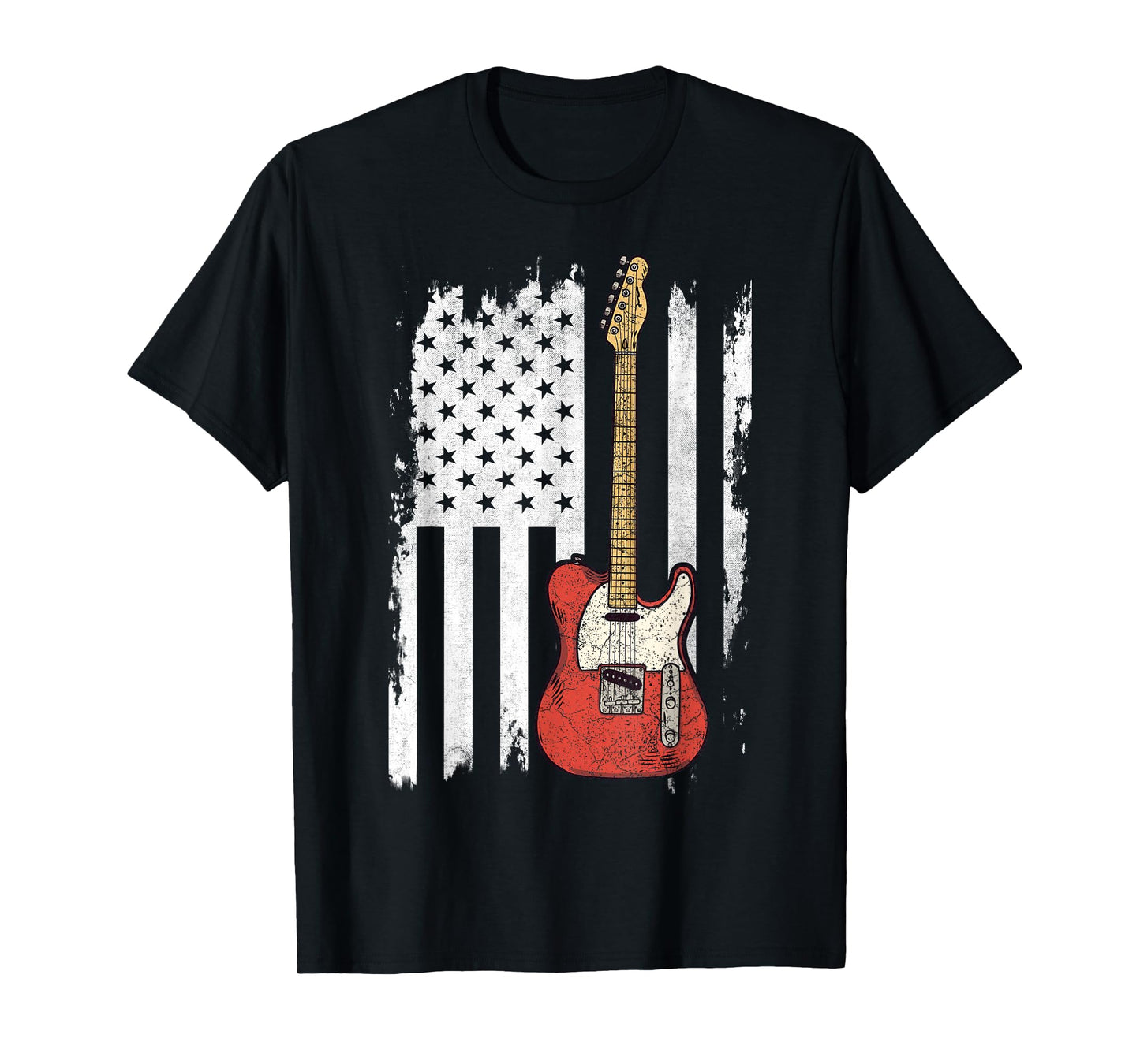 Lets Rock Rock n Roll Guitar Retro USA Flag Music T-Shirt
