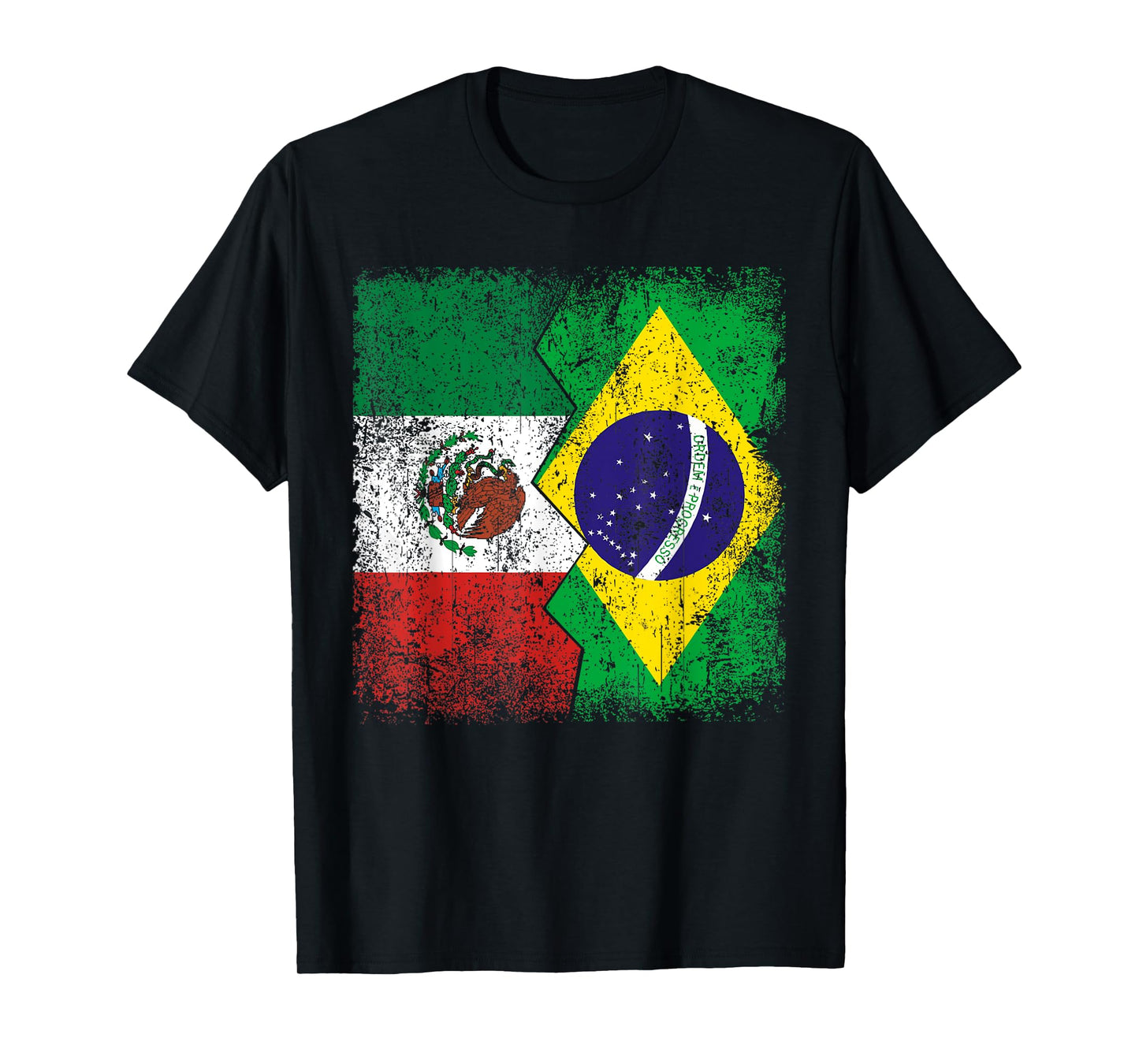 Brazilian Roots | Half Mexican Flag | Mexico Brazil Flags T-Shirt