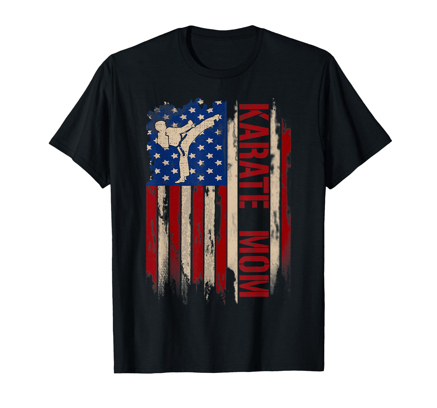 Vintage Karate Mom American USA Flag The Kick Gift T-Shirt