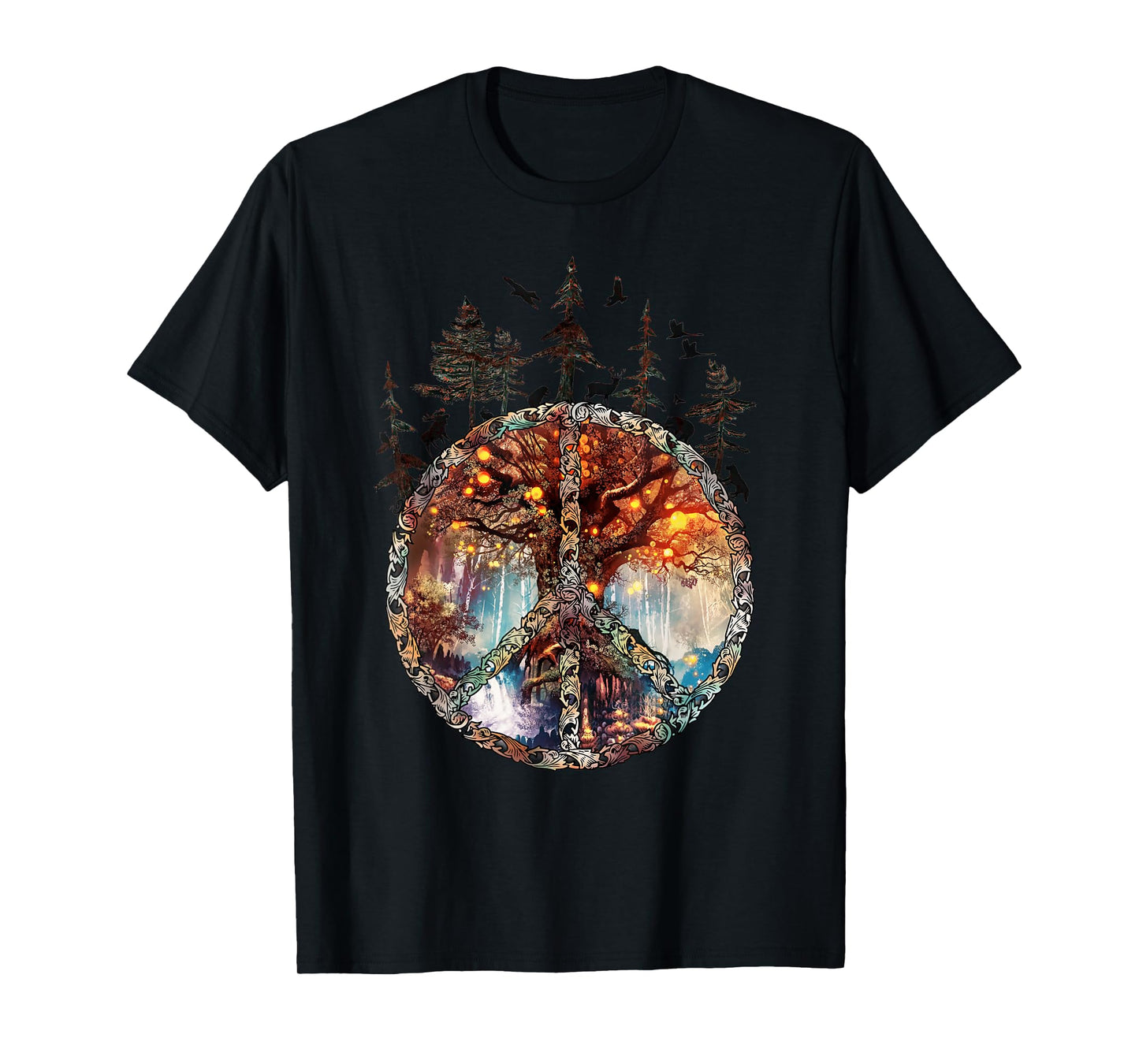 Peace Sign Forest Trees Wildlife Animal Nature Vintage T-Shirt