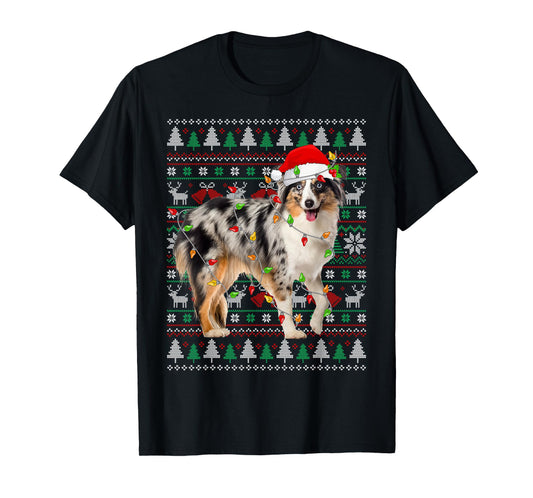 Australian Shepherd Dog Christmas Ugly Sweater Santa Xmas T-Shirt