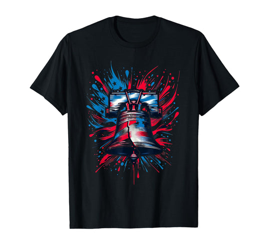 Liberty Bell Paint Splatter American Flag USA Pride T-Shirt