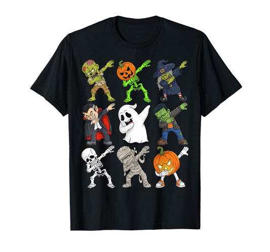 Dabbing Halloween Skeleton Zombie Scary Pumpkin Vampire Boys T-Shirt