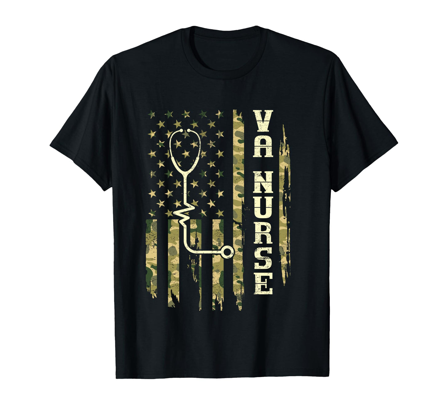 VA Nurse Camouflage American Flag Patriotic Medical Worker Long Sleeve T-Shirt