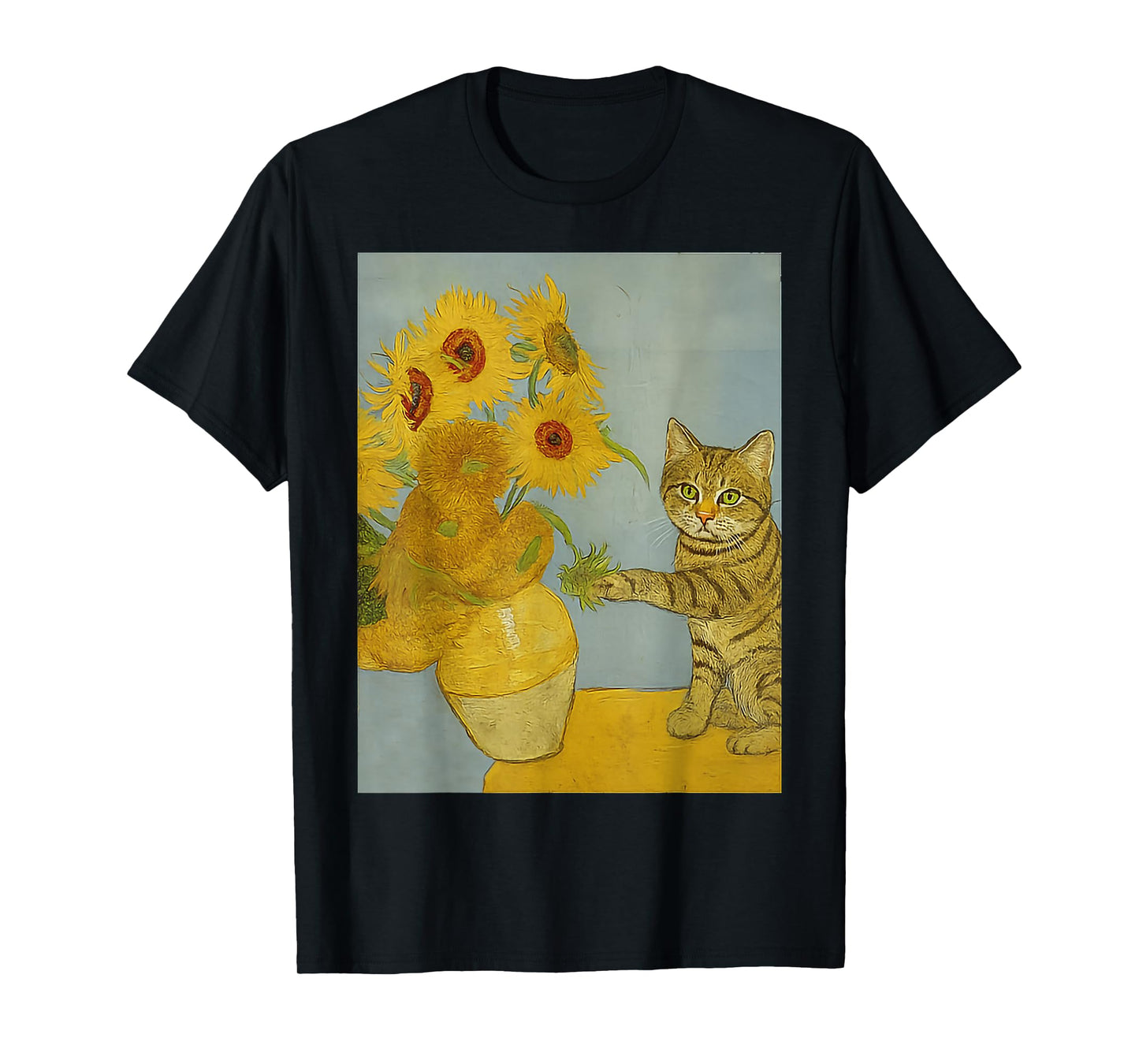 Funny Van Gogh Sunflowers Tabby Cat Art Tee T-Shirt