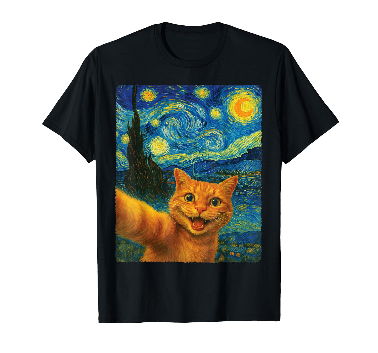 Orange Cat Starry Night Van Gogh Selfie Cat Mom Cat Lover's T-Shirt