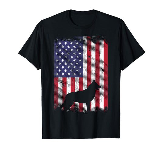 America Flag German Shepherd Vintage K9 Dog Patriotic Gift T-Shirt