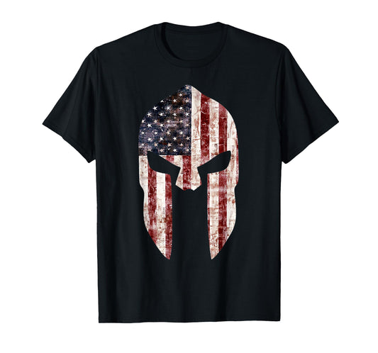 Spartan Helmet American Flag T-Shirt