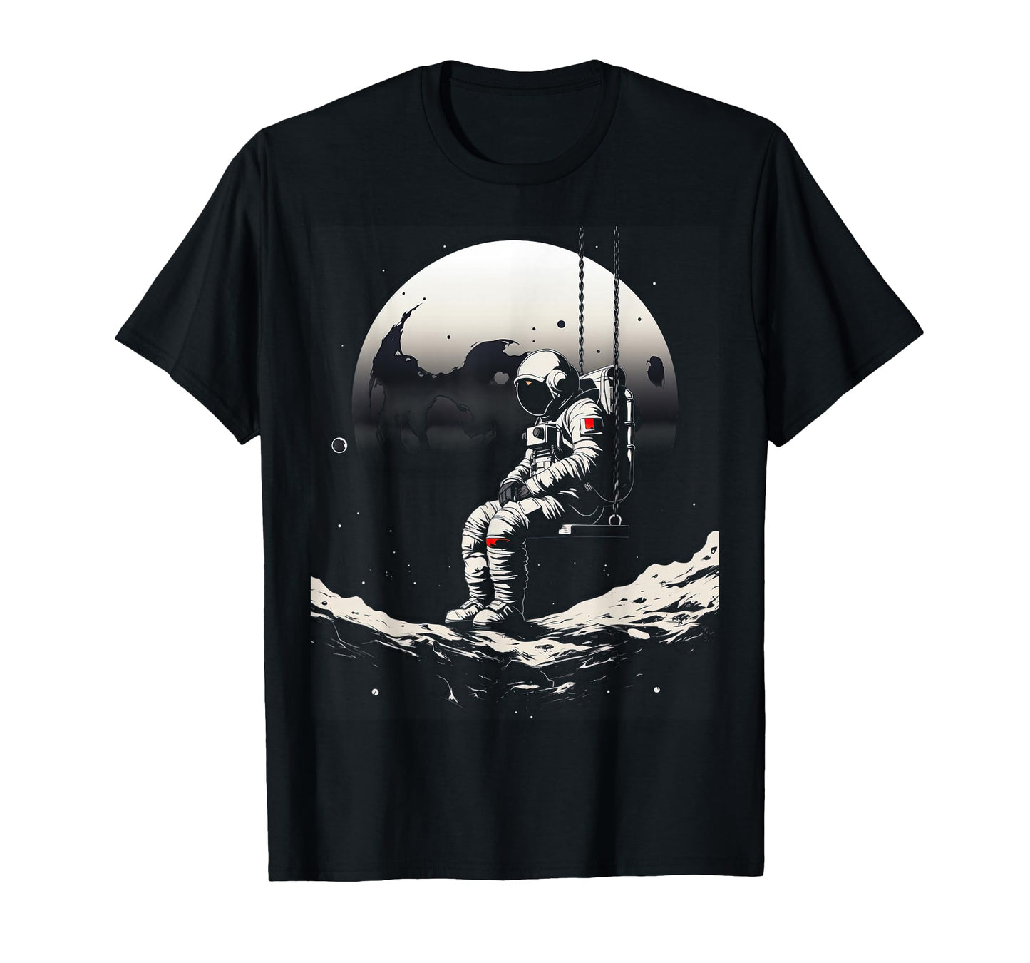 astronaut sitting on a swing in space stars moon T-Shirt