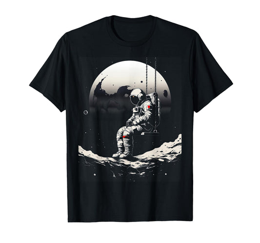 astronaut sitting on a swing in space stars moon T-Shirt