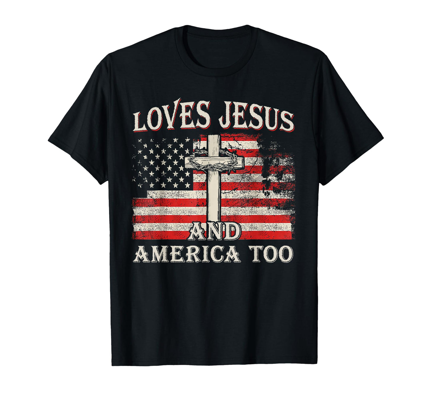 Retro Loves Jesus And America Too America Flag 4th of July T-Shirt