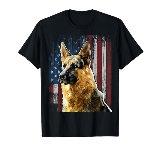 Patriotic German Shepherd American Flag Dog Gift Men Women T-Shirt