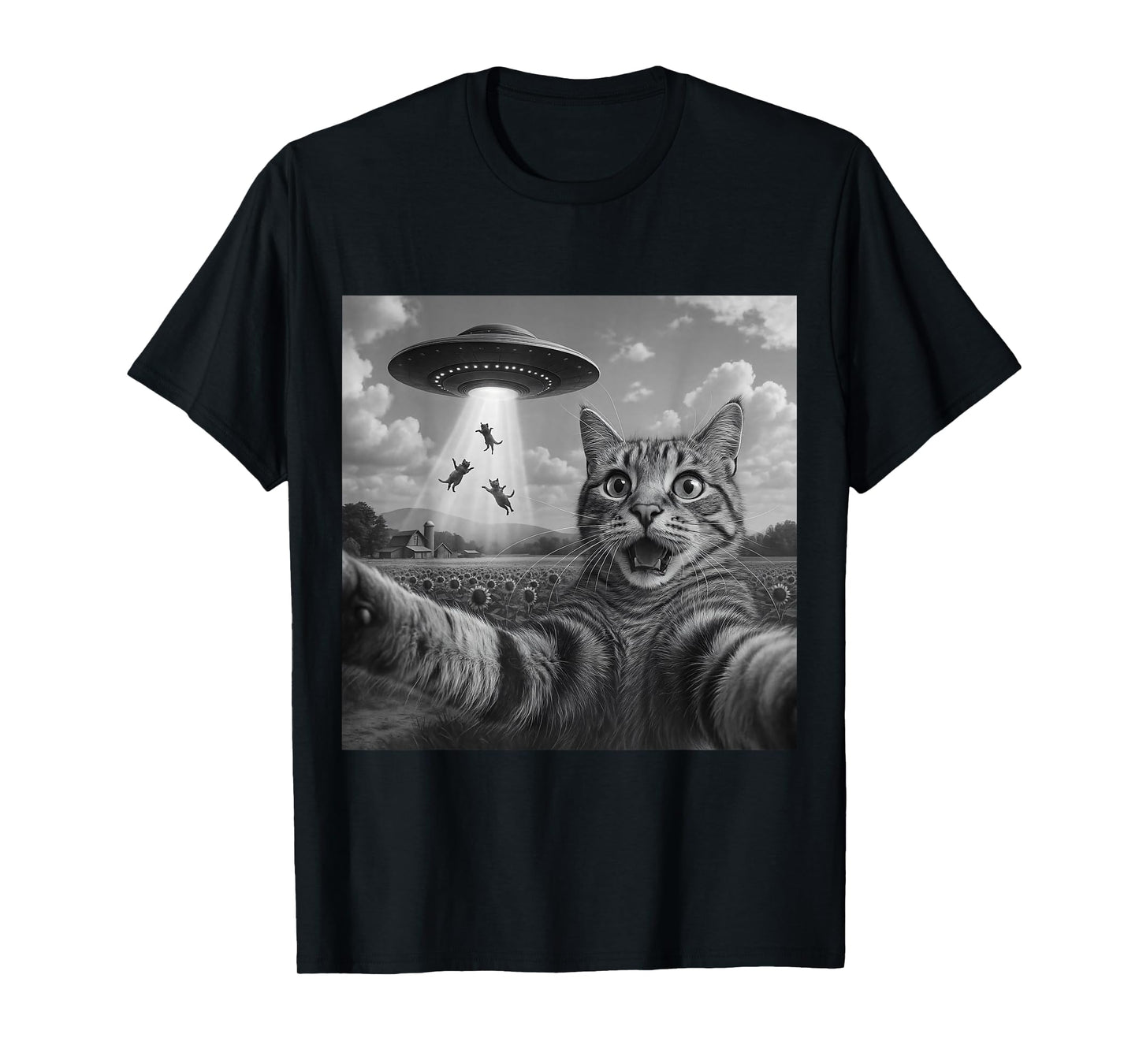 Alien Cat Selfie UFO Gifts Men Women Graphic Tees Funny Cat T-Shirt