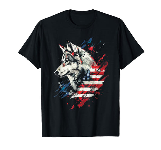 Wolf American Flag USA Patriotic Wolf Lover Women Kids Men T-Shirt