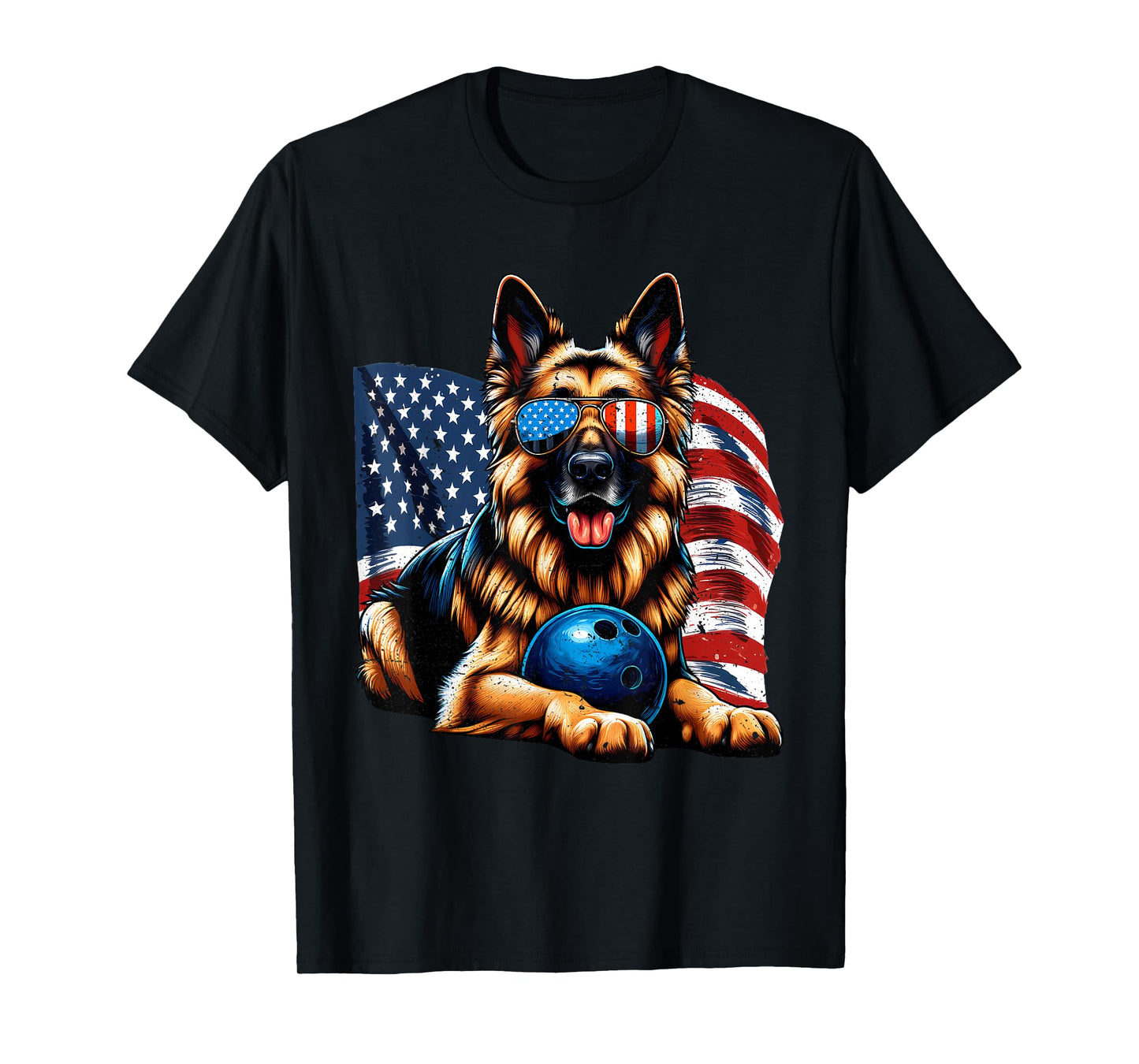 Patriotic German Shepherd Bowling USA Flag Freedom Vintage T-Shirt