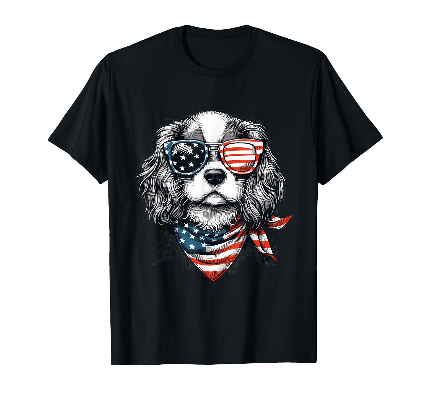 Kids 4th of July with Cavalier King Charles Spaniel Dog T-Shirt