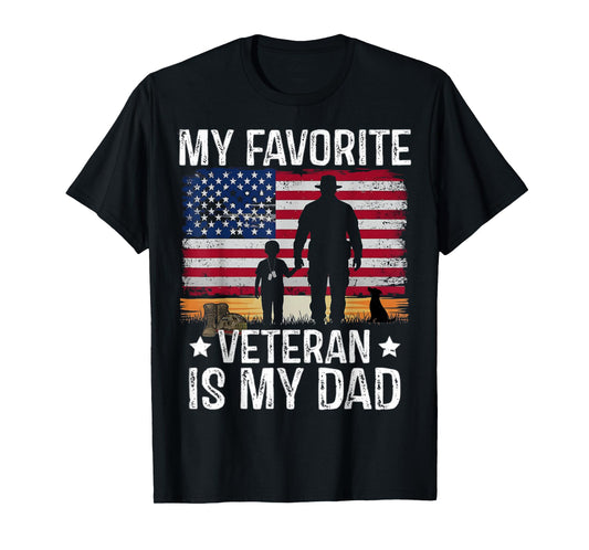 My Favorite Veteran is My Dad American Flag Military Family T-Shirt
