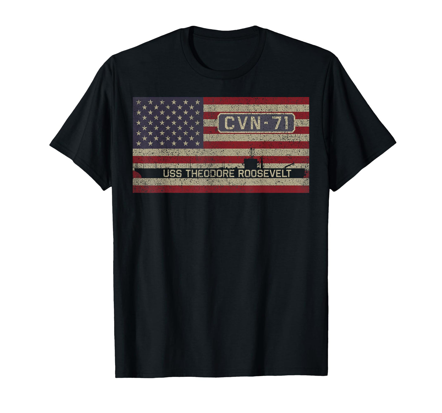 USS Theodore Roosevelt CVN-71 Aircraft Carrier American Flag T-Shirt