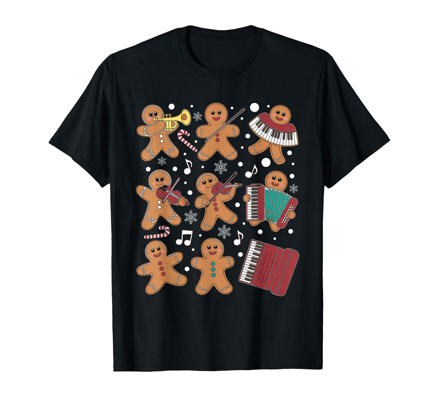 Christmas Musician Gingerbread Playing Musical Instruments T-Shirt