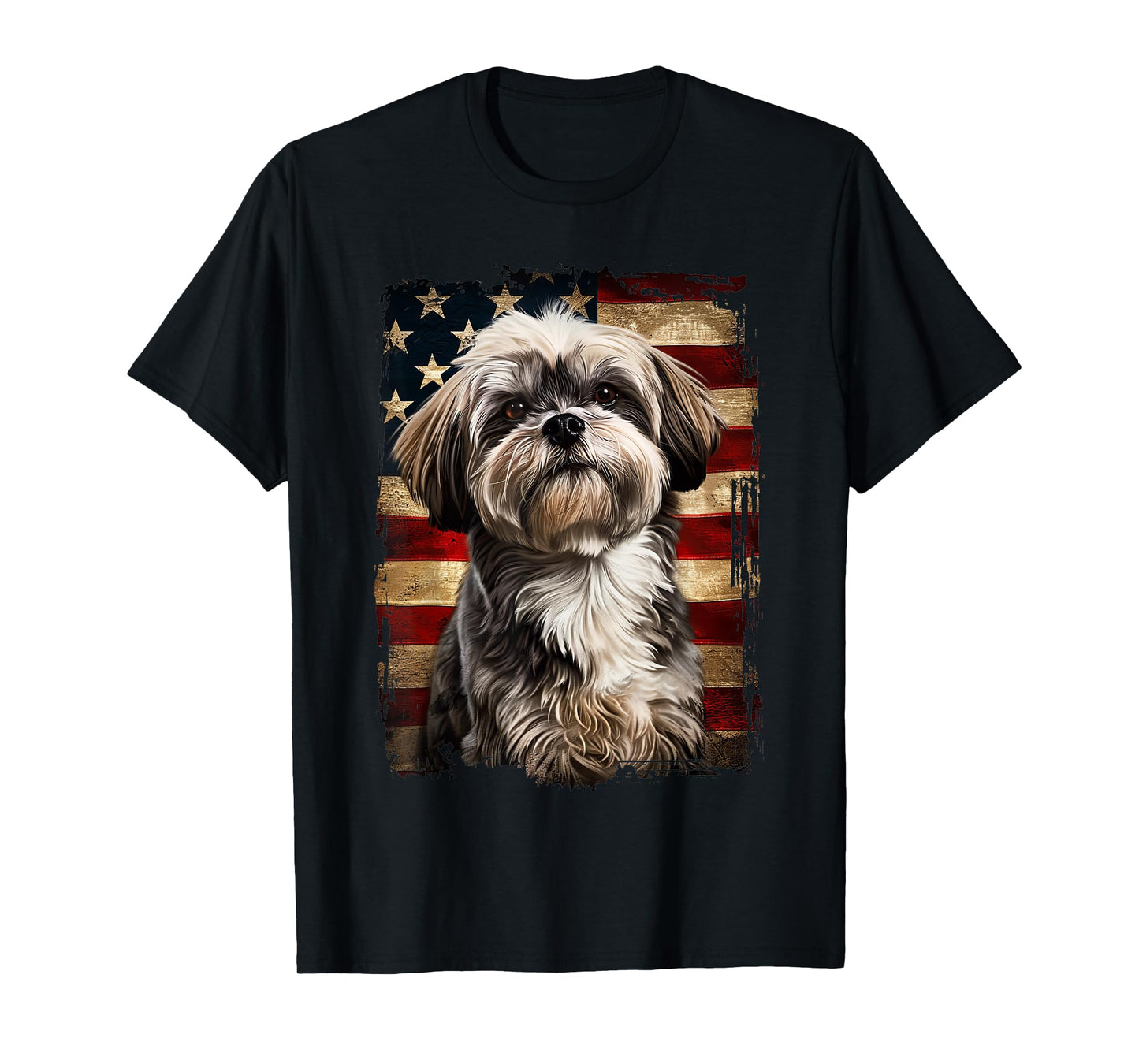 Lhasa Apso American Flag T-Shirt