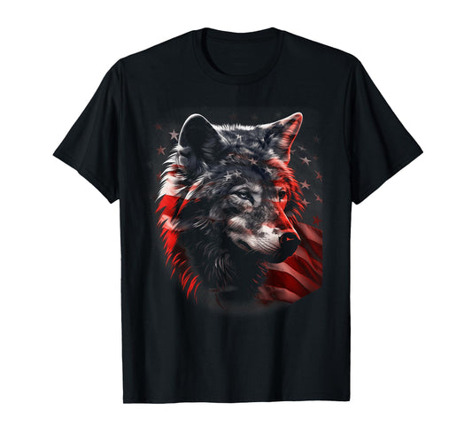 Wolf American Flag USA Patriotic Wolf Lover T-Shirt for Women Kids Men