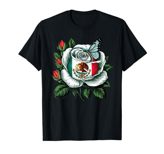Viva Mexico Mexican Independence Day Flower Butterfly Design T-Shirt