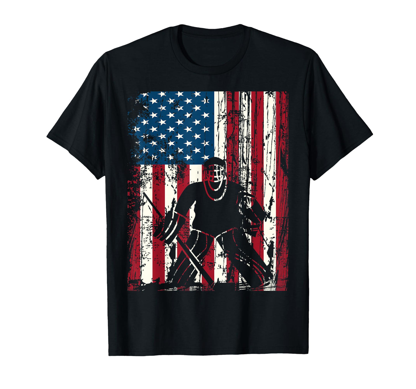 Vintage USA American Flag Ice Hockey Goalie 4th of July T-Shirt